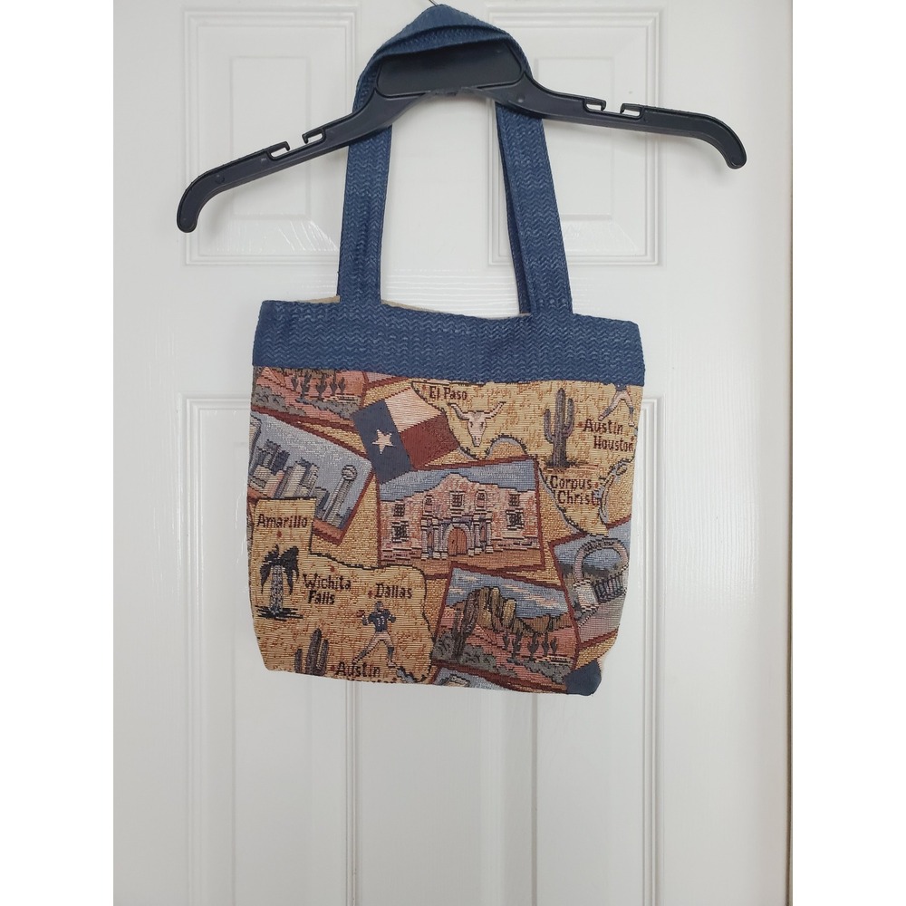 Texas Tapestry Western Tote Bag Blue Multicolor Map Boho OS - Picture 4 of 12